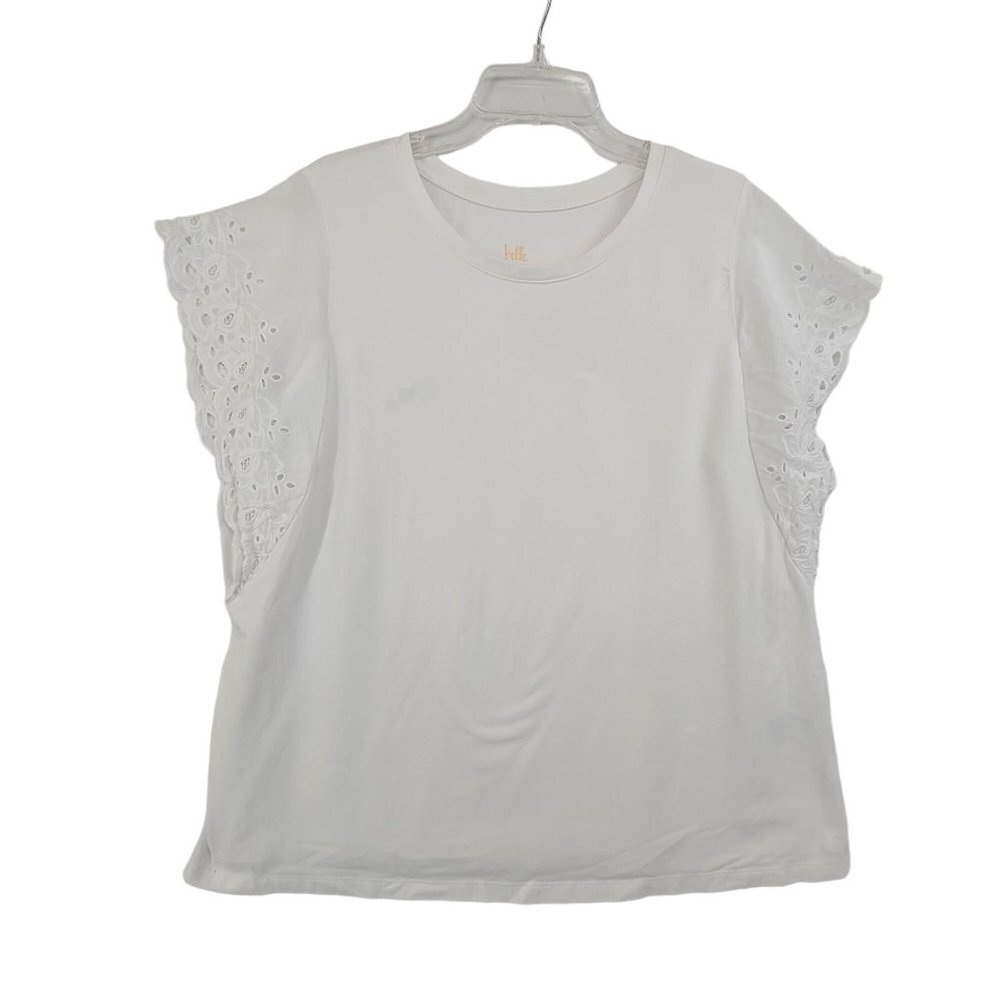 Belle Women's Flutter Short Sleeve Top White Size 1X